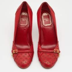 Pre Owned Dior Red Leather Buckle Pumps Size 36