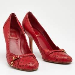 Pre Owned Dior Red Leather Buckle Pumps Size 36