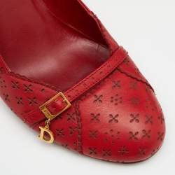 Pre Owned Dior Red Leather Buckle Pumps Size 36