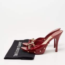 Dior Dark Red Patent Leather Bow Detail Slide Sandals Size 37