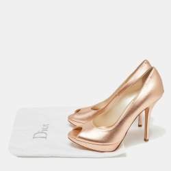 Pre Owned Dior Rose Gold Leather Peep toe Platform Pumps Size 35.5