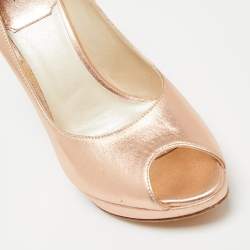 Pre Owned Dior Rose Gold Leather Peep toe Platform Pumps Size 35.5