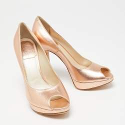 Pre Owned Dior Rose Gold Leather Peep toe Platform Pumps Size 35.5