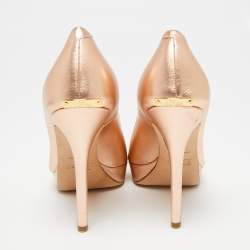 Pre Owned Dior Rose Gold Leather Peep toe Platform Pumps Size 35.5