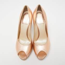Pre Owned Dior Rose Gold Leather Peep toe Platform Pumps Size 35.5