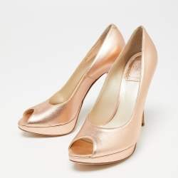 Pre Owned Dior Rose Gold Leather Peep toe Platform Pumps Size 35.5
