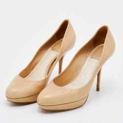 Pre Owned Dior Beige Leather Round Toe Platform Pumps Size 38.5