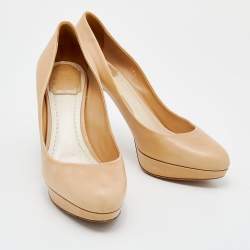 Pre Owned Dior Beige Leather Round Toe Platform Pumps Size 38.5