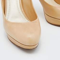 Pre Owned Dior Beige Leather Round Toe Platform Pumps Size 38.5