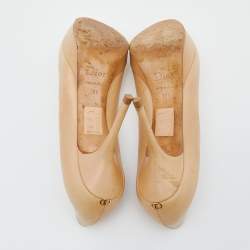 Pre Owned Dior Beige Leather Round Toe Platform Pumps Size 38.5