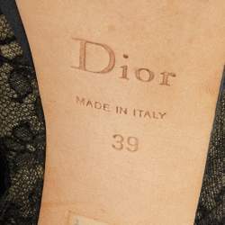 Pre Owned Dior Black Lace And Satin Mock Lace Up Peep Toe Ankle Booties Size 39