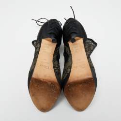 Pre Owned Dior Black Lace And Satin Mock Lace Up Peep Toe Ankle Booties Size 39