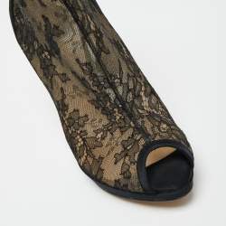 Pre Owned Dior Black Lace And Satin Mock Lace Up Peep Toe Ankle Booties Size 39