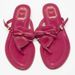 Dior Red Patent  Leather Bow Flat Sandals Size 38