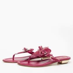 Dior Red Patent  Leather Bow Flat Sandals Size 38