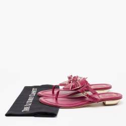 Dior Red Patent  Leather Bow Flat Sandals Size 38