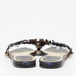 مملوكة مسبقًا Dior Metallic Blue Leather Cut Out Flat Slide Sandals Size 36