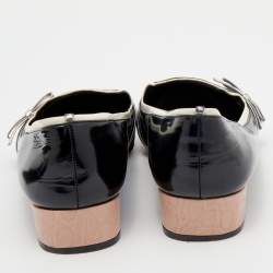 مملوكة مسبقًا حذاء سموكينغ سليبرز ديور جلد أسود/فضي بفيونكة مقاس 41