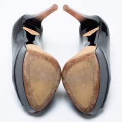 Pre Owned Dior Black Patent Leather Peep-Toe Platform Pumps Size 38