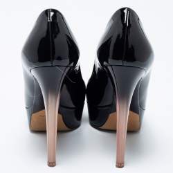 Pre Owned Dior Black Patent Leather Peep-Toe Platform Pumps Size 38