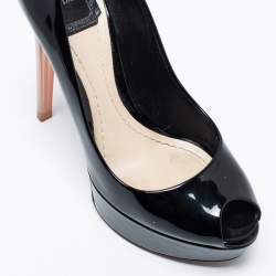 Pre Owned Dior Black Patent Leather Peep-Toe Platform Pumps Size 38