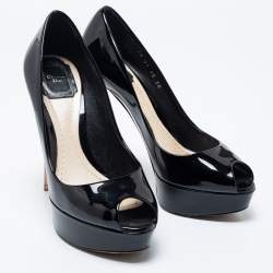 Pre Owned Dior Black Patent Leather Peep-Toe Platform Pumps Size 38