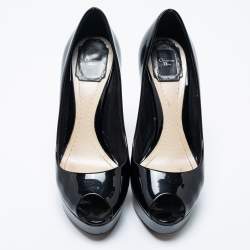 Pre Owned Dior Black Patent Leather Peep-Toe Platform Pumps Size 38