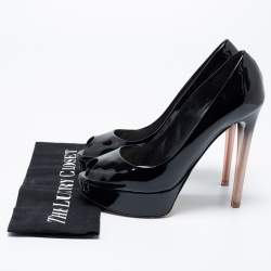 Pre Owned Dior Black Patent Leather Peep-Toe Platform Pumps Size 38