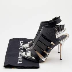Dior Black/Silver Leather Strappy Platform Sandals Size 37