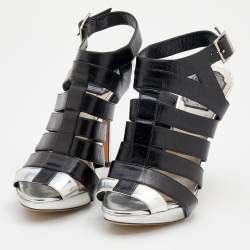 Dior Black/Silver Leather Strappy Platform Sandals Size 37