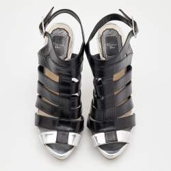 Dior Black/Silver Leather Strappy Platform Sandals Size 37