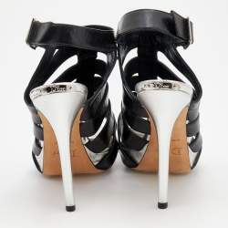 Dior Black/Silver Leather Strappy Platform Sandals Size 37