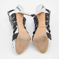 Dior Black/Silver Leather Strappy Platform Sandals Size 37