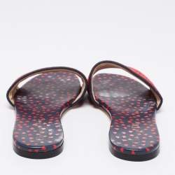 مملوكة مسبقًا Dior Red/Navy Blue Embroidered Canvas Dway Flat Slides Size 40