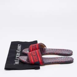مملوكة مسبقًا Dior Red/Navy Blue Embroidered Canvas Dway Flat Slides Size 40