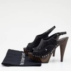 مملوكة مسبقًا صندل ديور سويدي وجلد أسود/ بني داكن نعل سميك مقاس 37