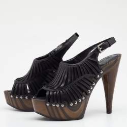 مملوكة مسبقًا صندل ديور سويدي وجلد أسود/ بني داكن نعل سميك مقاس 37