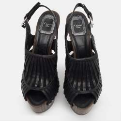 مملوكة مسبقًا صندل ديور سويدي وجلد أسود/ بني داكن نعل سميك مقاس 37