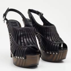 مملوكة مسبقًا صندل ديور سويدي وجلد أسود/ بني داكن نعل سميك مقاس 37