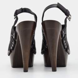 مملوكة مسبقًا صندل ديور سويدي وجلد أسود/ بني داكن نعل سميك مقاس 37