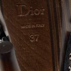 مملوكة مسبقًا صندل ديور سويدي وجلد أسود/ بني داكن نعل سميك مقاس 37