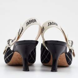 Dior Black/White Canvas J'adior Slingback Sandals Size 37.5