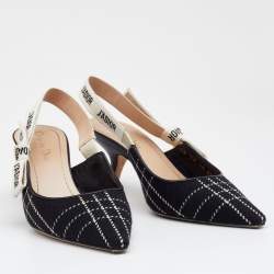 Dior Black/White Canvas J'adior Slingback Sandals Size 37.5