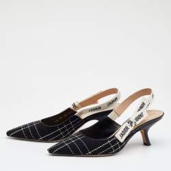 Dior Black/White Canvas J'adior Slingback Sandals Size 37.5