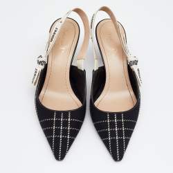 Dior Black/White Canvas J'adior Slingback Sandals Size 37.5