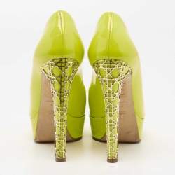 Pre Owned Dior Green Patent Leather Peep Toe Cannage Heel Platform Pumps Size 36