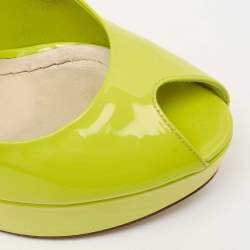 Pre Owned Dior Green Patent Leather Peep Toe Cannage Heel Platform Pumps Size 36