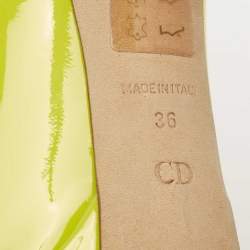 Pre Owned Dior Green Patent Leather Peep Toe Cannage Heel Platform Pumps Size 36