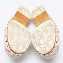 Dior Pink/White Diorissimo Canvas And Patent Leather Trim Clog Mules Size 37