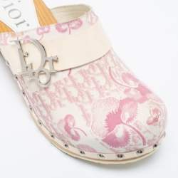 Dior Pink/White Diorissimo Canvas And Patent Leather Trim Clog Mules Size 37